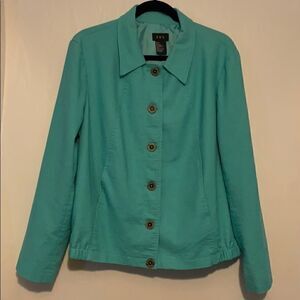 R.Q.T. Aqua button front jacket with long …